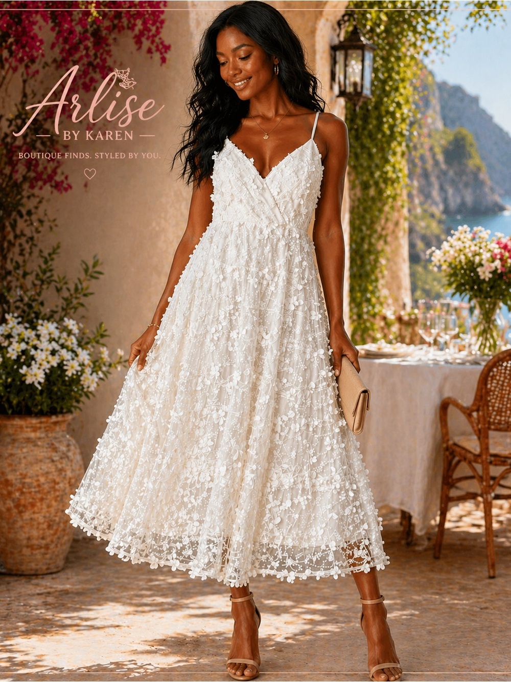 Lulus White Floral Embroidered Lace Midi Dress XL Boho Bridal Shower